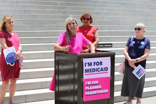 Planned Parenthood South Carolina spokesperson Vicki Ringer speaks at a news conference about the U.S. Supreme Court ruling allowing states to block Planned Parenthood from receiving money for health services on Thursday, June 26, 2025, in Columbia, S.C. (AP Photo/Jeffrey Collins)