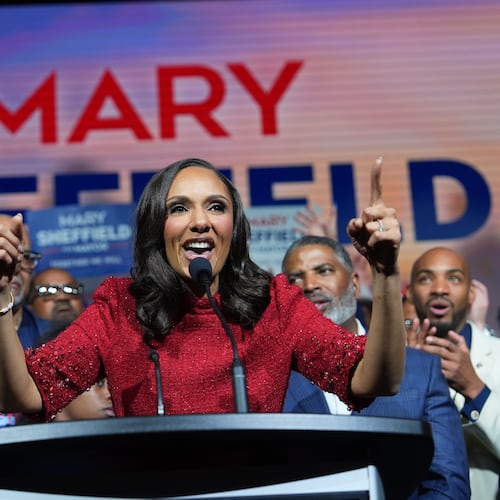 City Council President Mary Sheffield speaks during an election night watch party after winning the mayoral race on Tuesday, Nov. 4, 2025, in Detroit. (AP Photo/Paul Sancya)