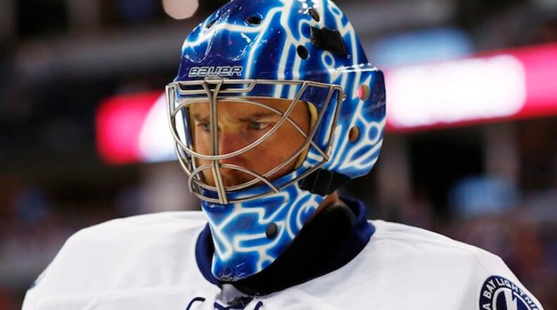 FILE - In this Feb. 19, 2017, file photo, Tampa Bay Lightning goalie Ben Bishop (30) is shown in overtime NHL hockey game against Colorado, in Denver. No one outside Minnesota is cheering harder for the Wild than the Arizona Coyotes because they get a second-round pick if Martin Hanzal helps them reach the third round, and the Tampa Bay Lightning would love nothing more than Ben Bishop leading the Los Angeles Kings to the Stanley Cup Final. Conditional trades based on a team's playoff success, and a player's part in it, are all the rage right now. (AP Photo/David Zalubowski, FIle)