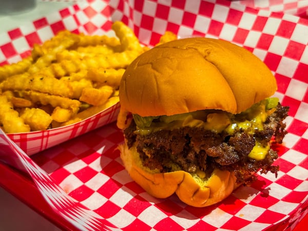 The original double-patty "Billy's Classic" burger at NFA Burger Avalon. (Henri Hollis/AJC)