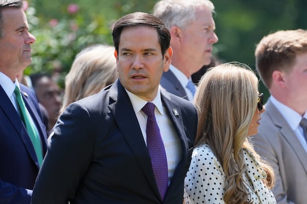 Secretary of State Marco Rubio attends a National Day of Prayer event in the Rose Garden of the White House, Thursday, May 1, 2025, in Washington. (AP Photo/Evan Vucci)