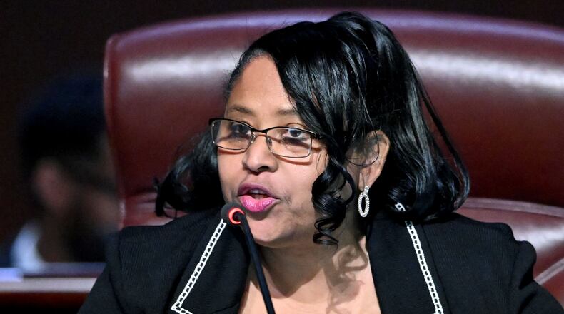 Council member Andrea Boone speaks during public comments at a City Council meeting at Atlanta City Hall, Thursday, Jan. 23, 2025, in Atlanta. (Hyosub Shin / AJC)