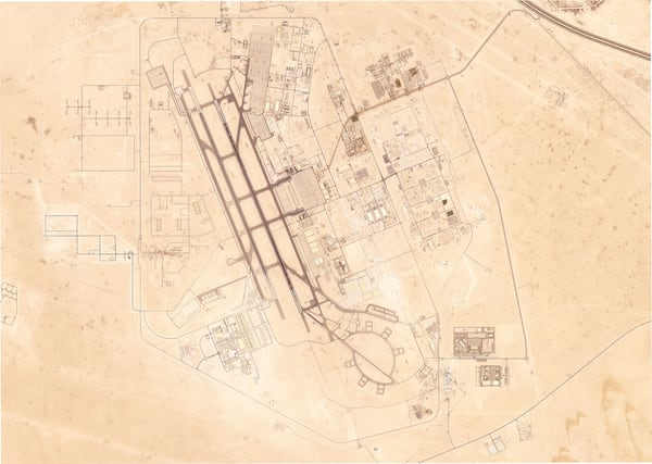 This satellite image from Planet Labs PBC shows Al Udeid Air Base outside of Doha, Qatar, Sunday, June 15, 2025. (Planet Labs PBC via AP)