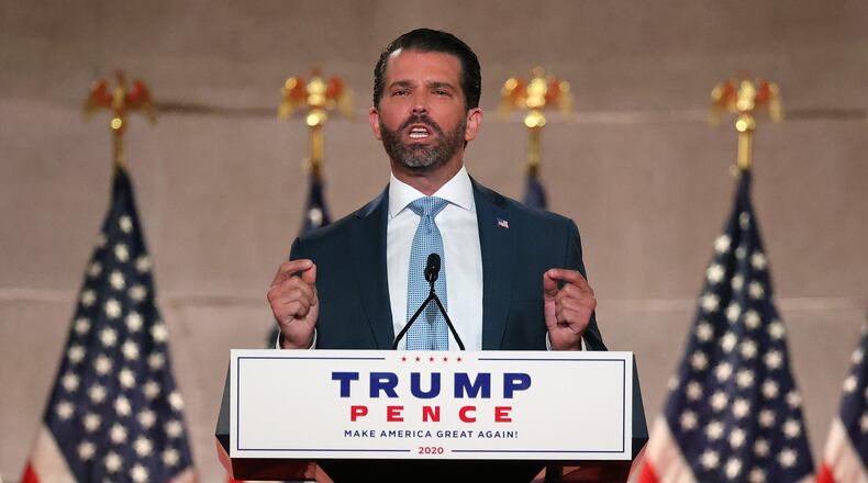 Donald Trump Jr. pre-records his address to the Republican National Convention at the Mellon Auditorium on Aug. 24, 2020 in Washington, D.C. (Chip Somodevilla/Getty Images/TNS)