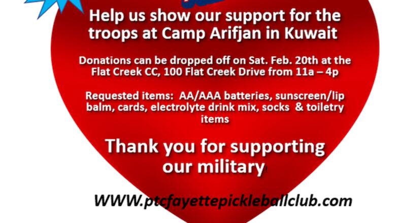 A pickleball event to benefit overseas troops has been rescheduled for Feb. 20. Courtesy PTC-Fayette Pickleball Club