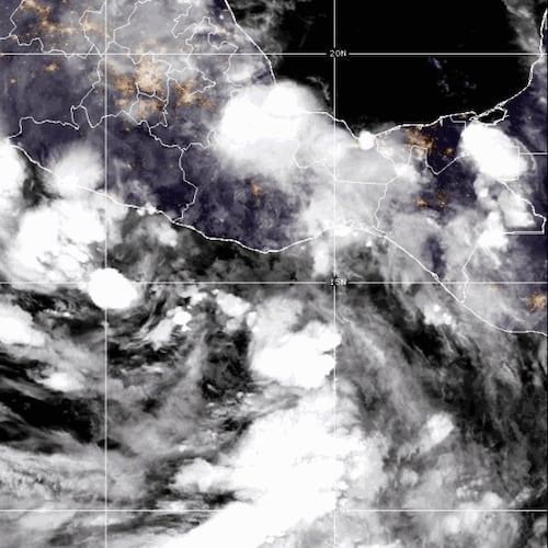 This satellite image provided by CIRA/NOAA, shows Tropical Storm Boris forming just off the coast of Guerrero Mexico, on Monday, June 8, 2026. (CIRA/NOAA via AP)