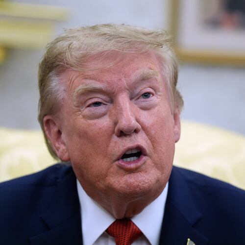 President Donald Trump speaks as he meets with lifeguard Ryder Williams in the Oval Office of the White House, Monday, Aug. 17, 2026, in Washington. (AP Photo/Manuel Balce Ceneta)