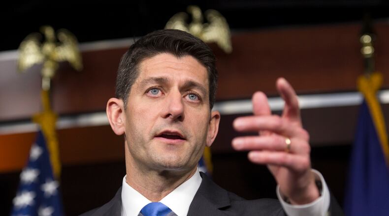 FILE - In this May 12, 2016, file photo, House Speaker Paul Ryan of Wis. speaks with reporters on Capitol Hill in Washington, following his meeting with Republican presidential candidate Donald Trump. It’s long been clear that Ryan is, shall we say, not wholly comfortable with Trump’s presidential candidacy. The announcement of Ryan and Trump’s first joint appearance of the campaign on Oct. 8 in Wisconsin _ just four weeks before the election _ was simply the latest reminder. The third paragraph of Ryan’s release about the event says that Trump “will also join Wisconsin Republicans” at the annual party festival in Elkhorn, a small city in Ryan’s congressional district. (AP Photo/Cliff Owen, File)