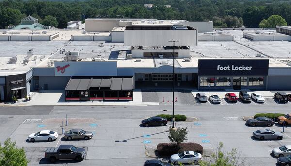 An aerial photo of Northlake Mall on Wednesday, June 3, 2026 shows a few tenants still occupying spaces at the mall. (Hyosub Shin/AJC)
