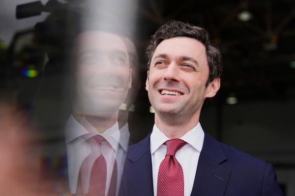 Sen. Jon Ossoff speaks during an interview at Dobbins Air Reserve Base on Saturday, April 26, 2025, in Marietta. Ossoff holds a comfortable advantage over other potential GOP challengers tested in the AJC poll. (Brynn Anderson/AP)