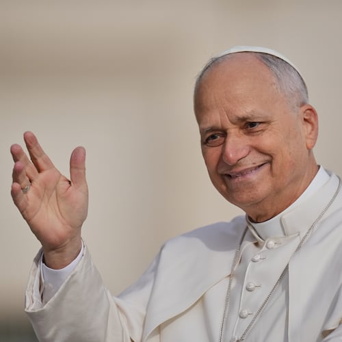 Pope Leo XIV arrives for an audience on the occasion of the Jubilee of the Choirs in St. Peter's Square, at the Vatican, Saturday, Nov. 22, 2025. (AP Photo/Alessandra Tarantino)