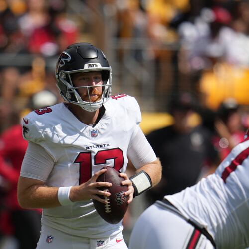 Atlanta Falcons quarterback Cooper Rush (13) looks to pass the ball during an NFL football game against the against the Pittsburgh Steelers, Sunday, Sept. 13, 2026, in Pittsburgh. (AP Photo/Gene J. Puskar)