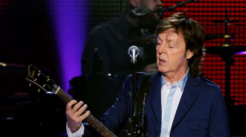 Oct. 15, 2014 ATLANTA: Sir Paul McCartney kicks off his set with the Beatles classic "Eight Days a Week," and "Save Us", from his recently released, "New" album at the Philips Arena in Atlanta Wednesday. (Akili-Casundria Ramsess/Special to the AJC) It's all about that bass. Photo: Akili-Casundria Ramsess/Special to the AJC