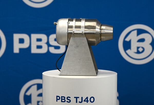 The TJ40 subsonic engine is the smallest engine produced at PBS Aerospace facility in Roswell. (Hyosub Shin/AJC)