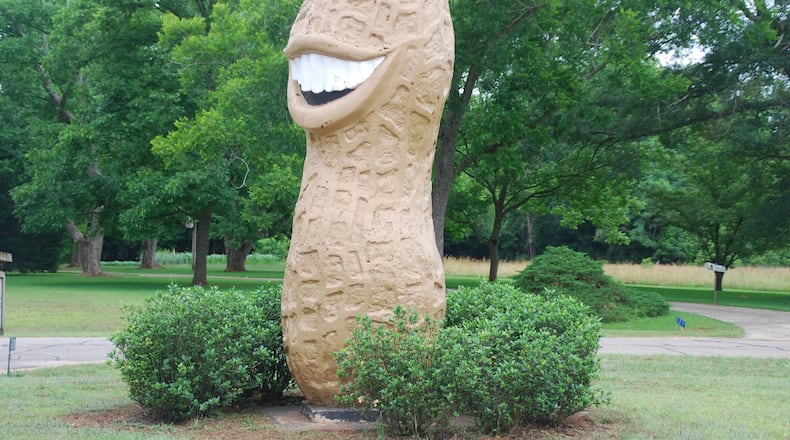 The giant peanut statue is a roadside photo attraction in Plains, Ga. (Myscha Theriault/TNS)