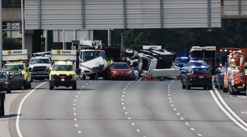 A fatal seven-car pileup on I-75 South shut down all lanes of the interstate in Atlanta on Friday afternoon.