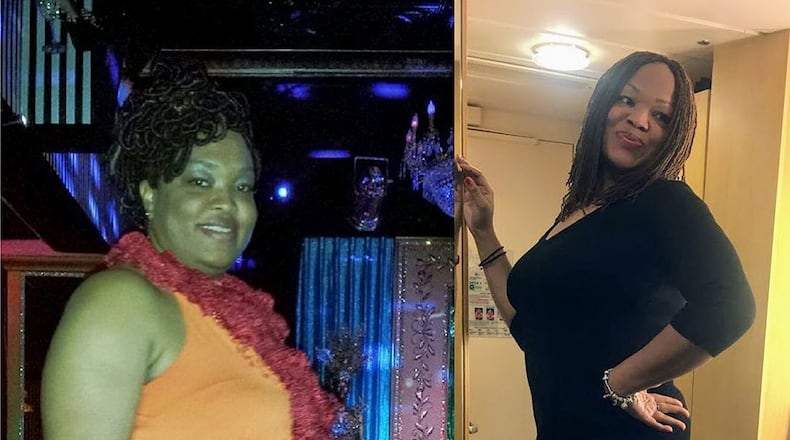 In the photo on the left, taken in 2016, Shunita Averett weighed 280 pounds. In the photo on the right, taken in March, she weighed 228 pounds. (Photos contributed by Shunita Averett)