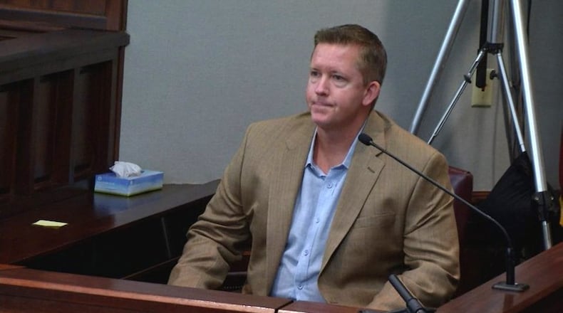 Real estate agent Roger Webb, the first witness for the defense, takes the stand in the Justin Ross Harris murder trial at the Glynn County Courthouse in Brunswick, Ga., on Friday, Oct. 28, 2016. (screen capture via WSB-TV) WSB-TV