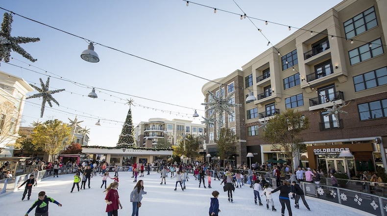 Avalon’s Rockefeller-inspired ice skating rink is the place to go in Alpharetta this holiday season. Contributed by Avalon