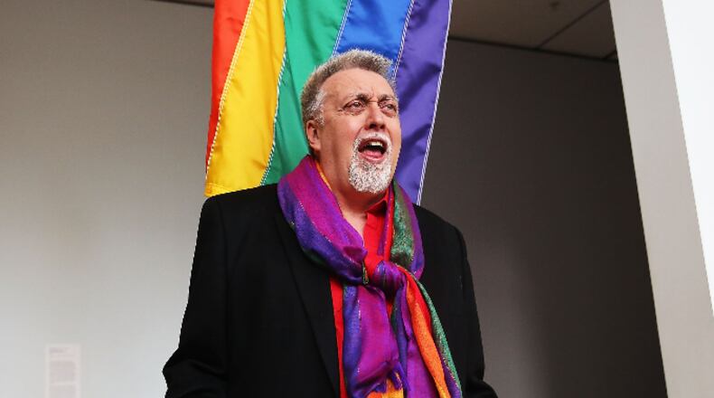 Rainbow Flag Creator Gilbert Baker poses at the Museum of Modern Art (MoMA) on January 7, 2016 in New York City.