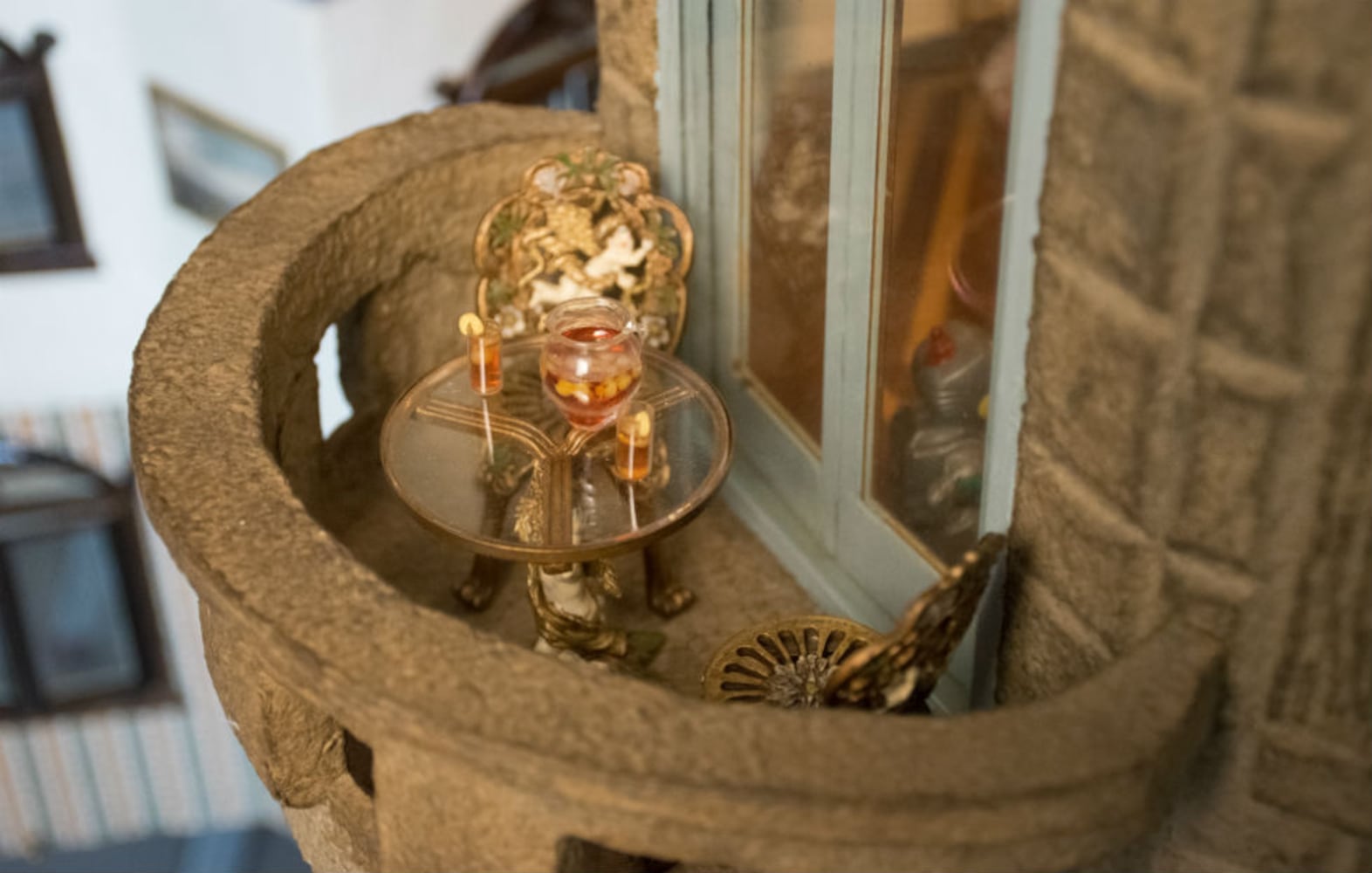 Astolat Dollhouse Castle balcony iced tea