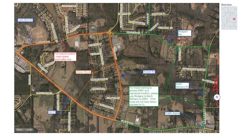 This map shows the details of the road closure.