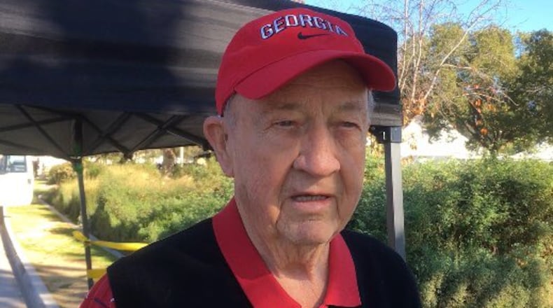 At 90, UGA grad Wilbur Brooks is excited to be at the Rose Bowl for the first time. Photo: Jennifer Brett, jbrett@ajc.com