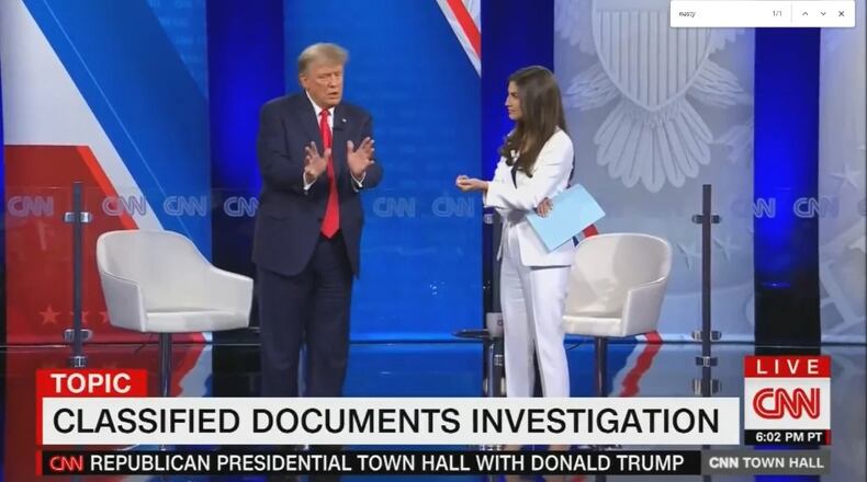 Donald Trump spent 70 minutes at a CNN Town Hall on May 10, 2023 with CNN reporter Kaitlan Collins. (Screenshot)