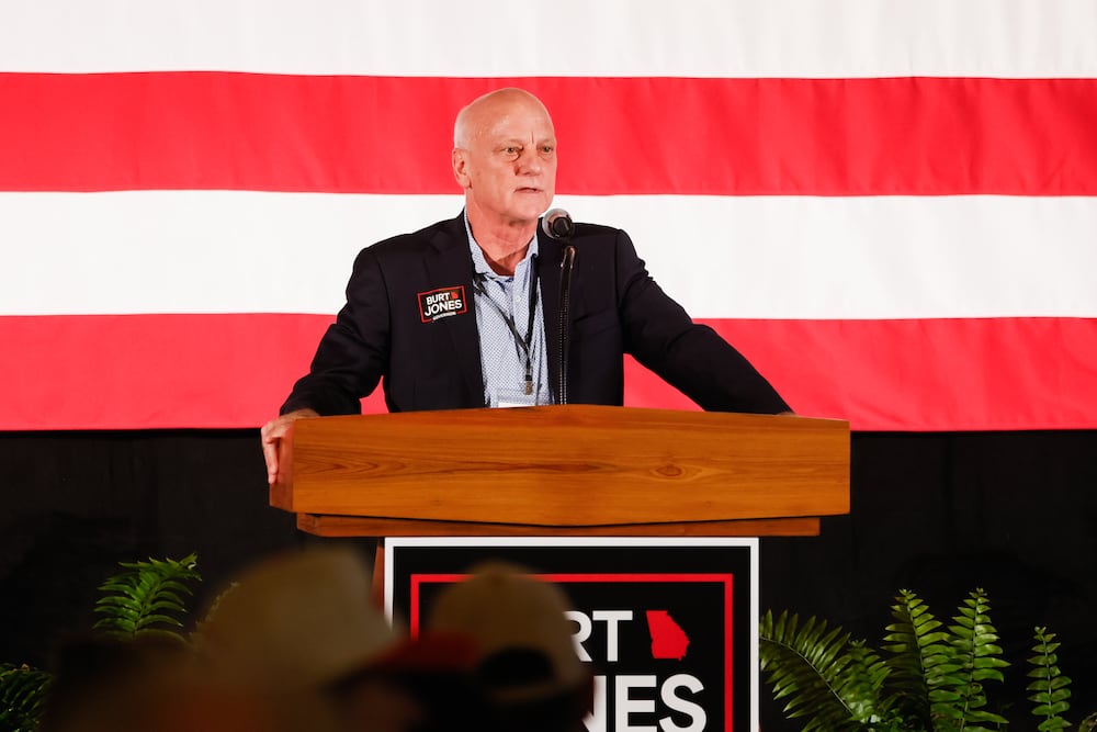 Former state Sen. Brandon Beach, now the U.S. treasurer, spoke at a rally held by Lt. Gov. Burt Jones in Flovilla on Tuesday. Jones is running for governor.