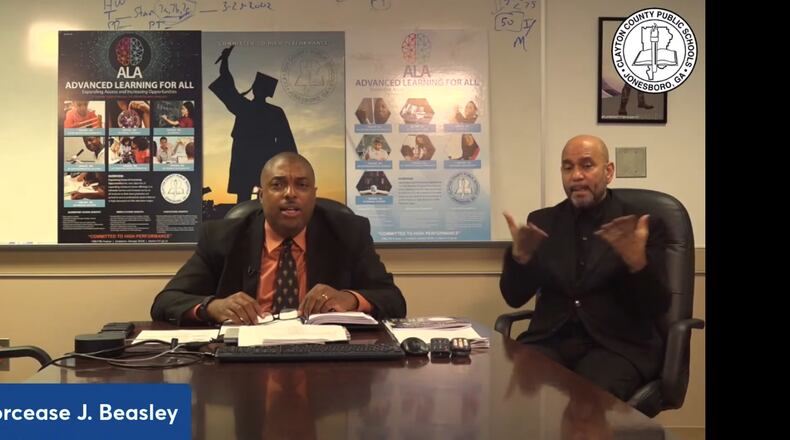 Clayton County Schools Superintendent Morcease Beasley (center) to hold a YouTube Live on Thursday.