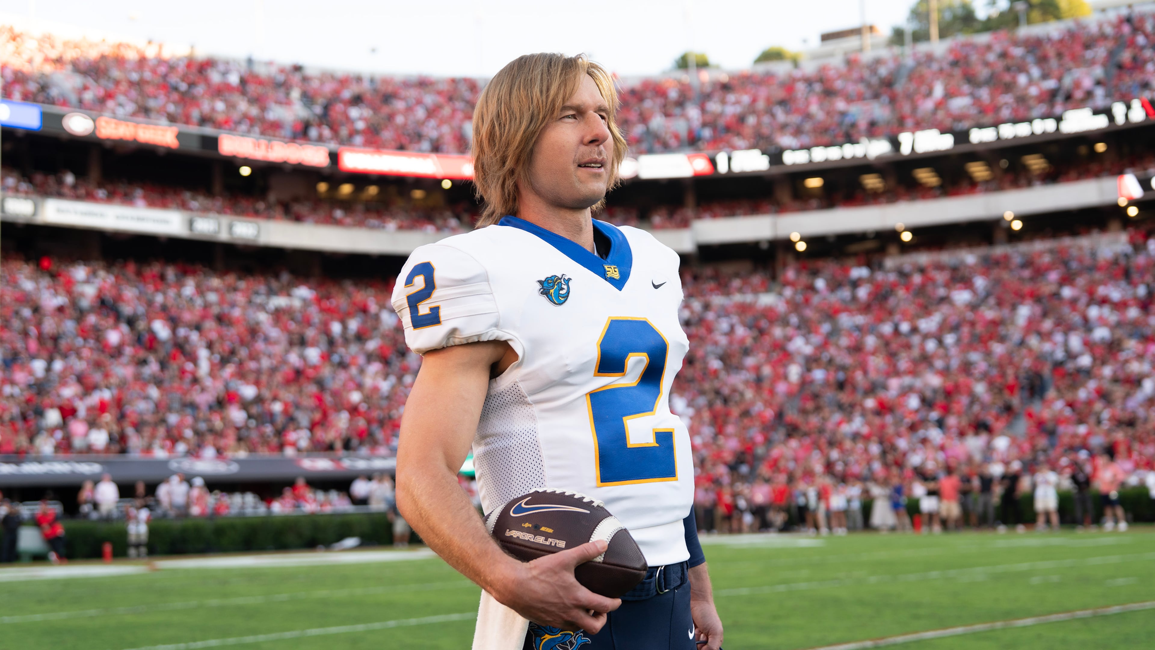 “Chad Powers,” starring Glen Powell, is coming back for a second season in metro Atlanta, according to information provided to a local crew union. (Disney/Daniel Delgado Jr.)