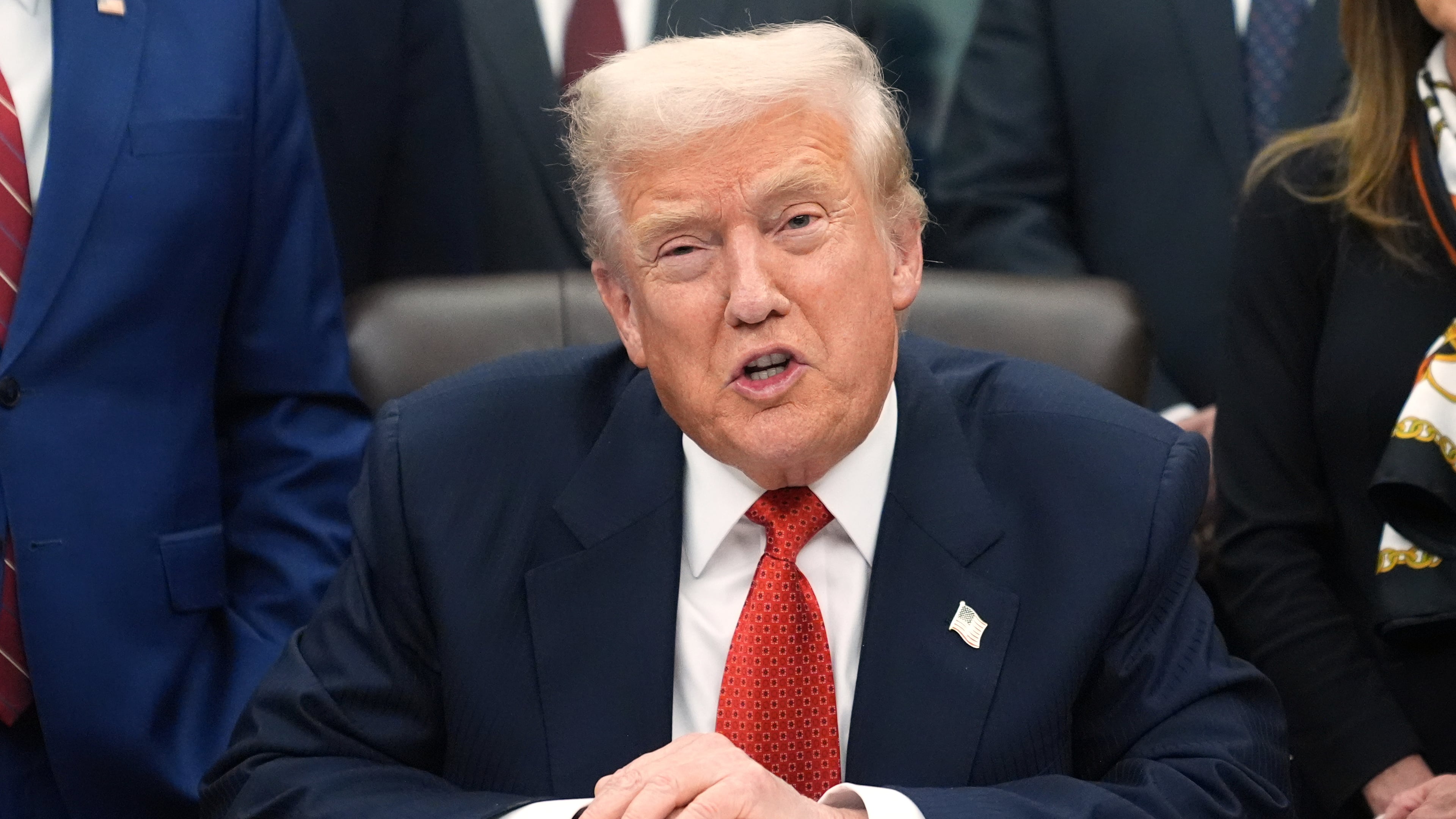 President Donald Trump speaks before signing the funding bill to reopen the government, in the Oval Office of the White House, Wednesday, Nov. 12, 2025, in Washington. (AP Photo/Jacquelyn Martin)