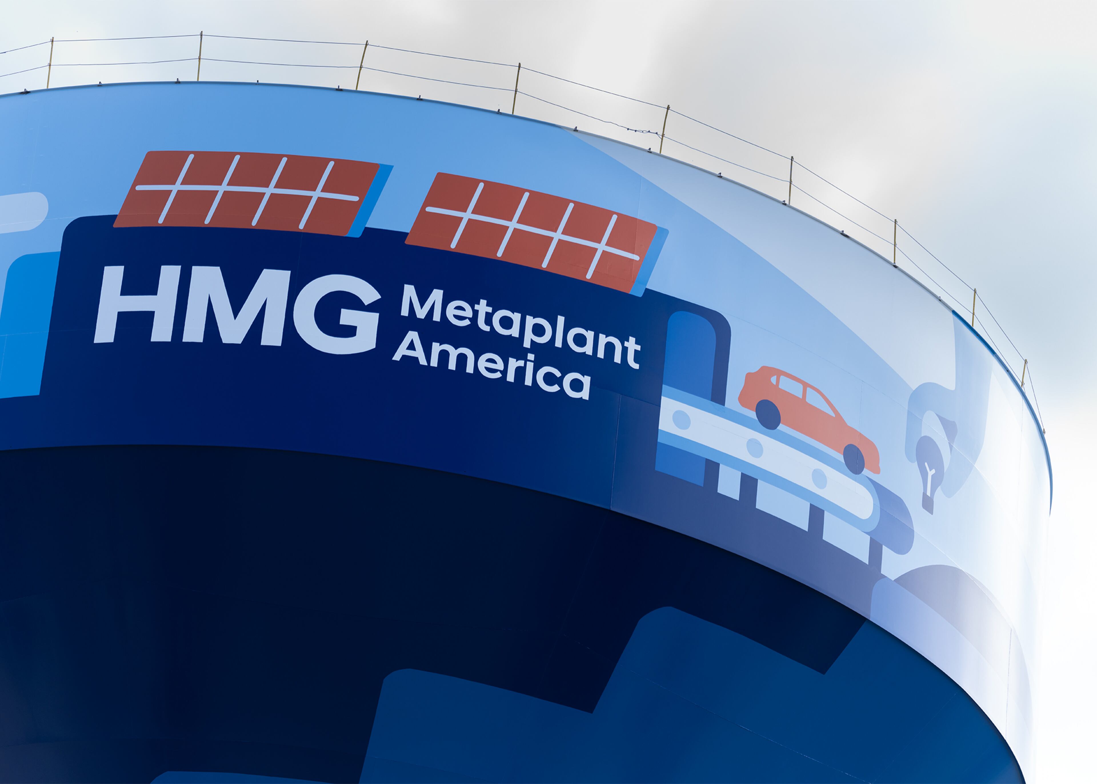 The water storage tank at the Hyundai EV factory site in Ellabell features artwork designed by Savannah College of Art and Design students.