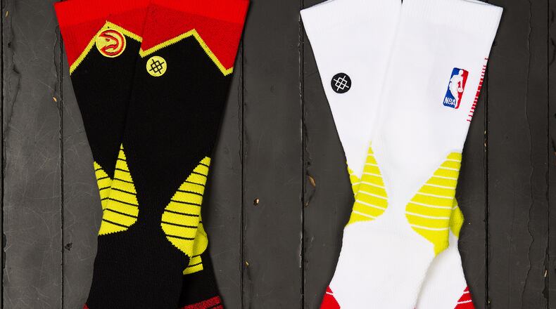 A look at the new socks that will be worn by the Hawks this season. The NBA and Stance entered into a multiyear agreement to be the league's sock provider.