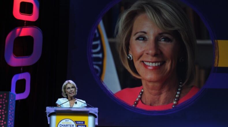 Donald Trump’s Education Secretary Betsy DeVos spoke today to 4,500 educators at a national charter schools conference, urging them to endorse all forms of school choice, including vouchers and tax credits for private school scholarships. (Photo: National Alliance for Public Charter Schools)