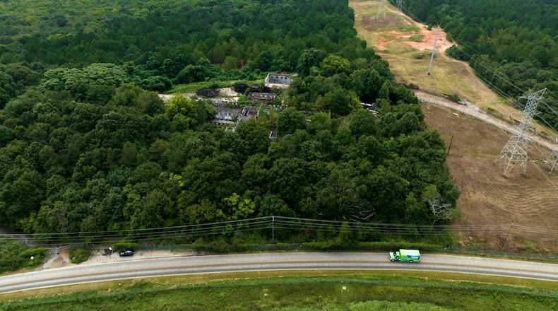 A aerial photograph of the planned site for the Atlanta public safety training center at the old Atlanta prison farm in DeKalb County. (Hyosub Shin / Hyosub.Shin@ajc.com)