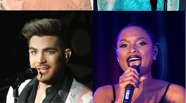 (clockwise) Carrie Underwood, Kelly Clarkson, Jennifer Hudson, Adam Lambert. CREDITS: Getty Images for Carrie, Kelly, Jennifer. Rodney Ho/rho@ajc.com for Adam