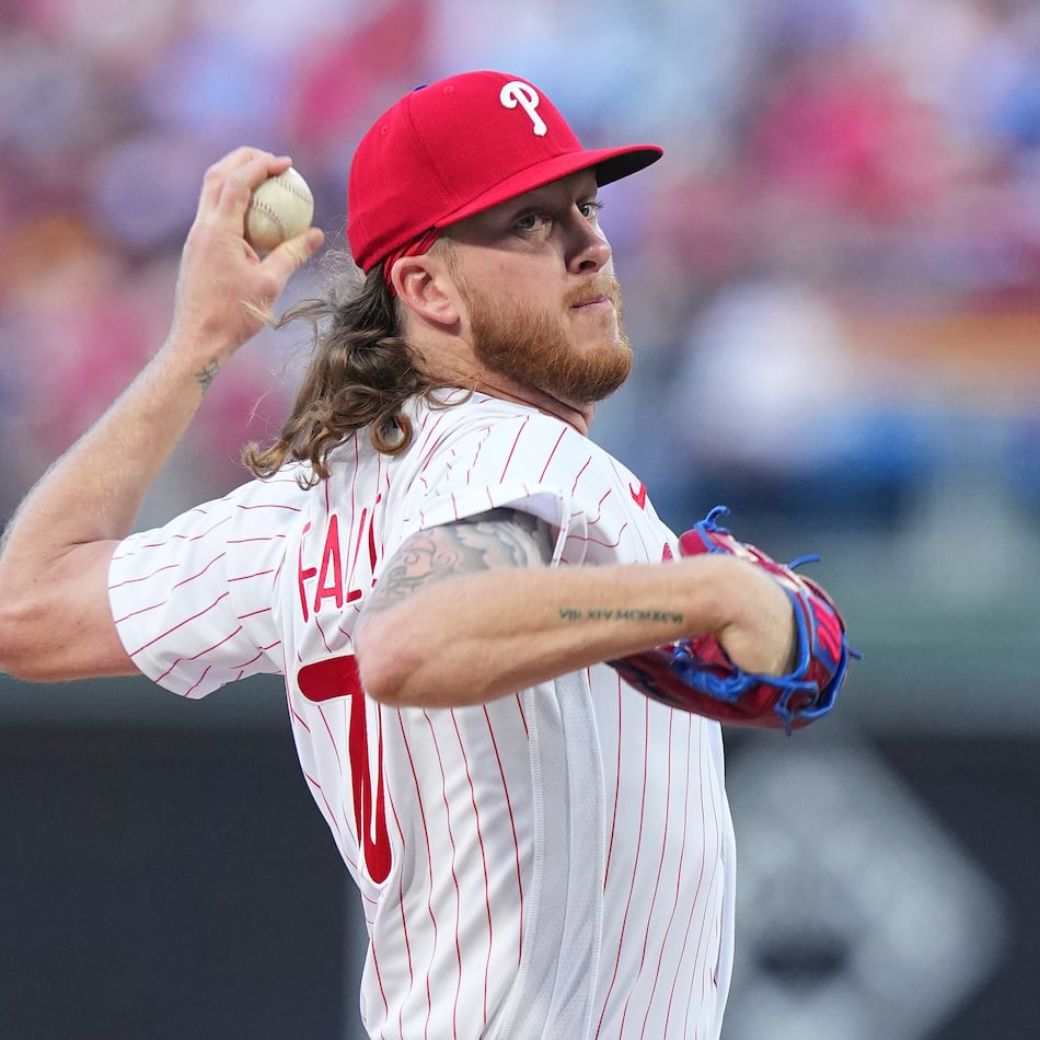 Bailey Falter of the Philadelphia Phillies throws a pitch in the first inning against the Boston Red Sox at Citizens Bank Park on Saturday, May 6, 2023, in Philadelphia. (Mitchell Leff/Getty Images/TNS)