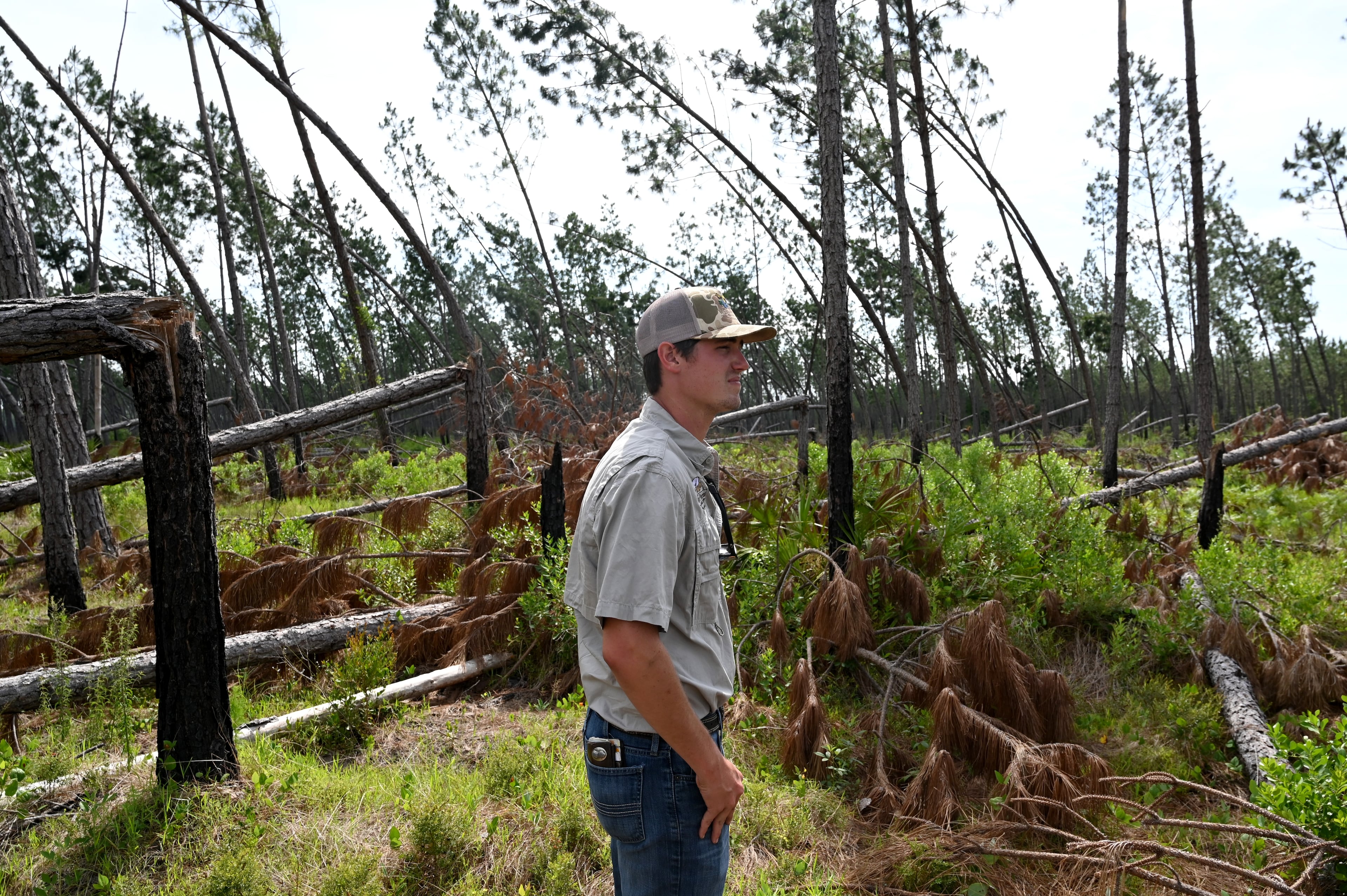 The Walker family's Walker Farms saw swathes of farmland and timberland ravaged by Hurricane Helene in 2024. The hurricane was just one of many burdens faced by the agricultural sector in recent years, a list that includes declining commodity prices, higher seed and fertilizer costs, rapid changes to global trade and persistent labor shortages. (Hyosub Shin/AJC 2025)