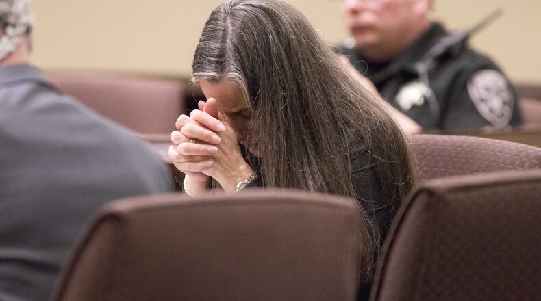 Nydia Tisdale becomes emotional while evidence is presented during a trial at the Dawson Superior Court on Thursday, November 30, 2017. Tisdale was acquitted of felony charges but convicted on a misdemeanor charge of obstruction. ALYSSA POINTER/ALYSSA.POINTER@AJC.COM