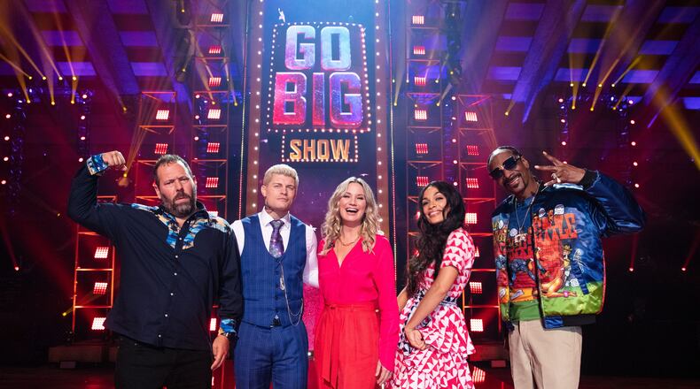 The judge and hosts of TBS's new show "The Go-Big Show."
