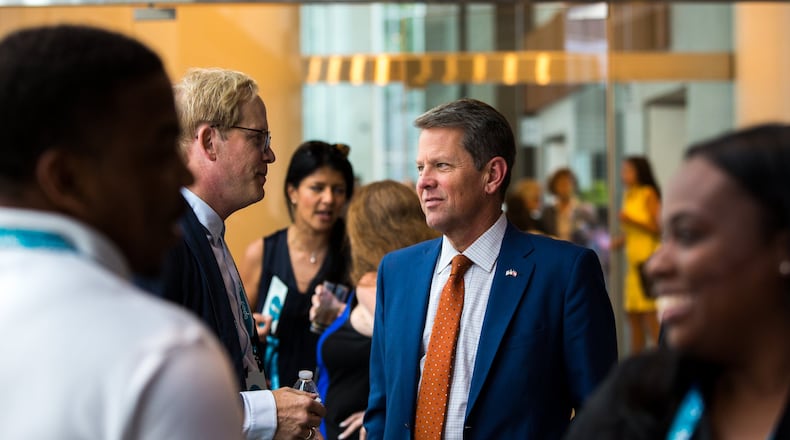 Gov. Brian Kemp at the opening of an Atlanta office tower in May 2019. (Casey Sykes for The Atlanta Journal-Constitution)