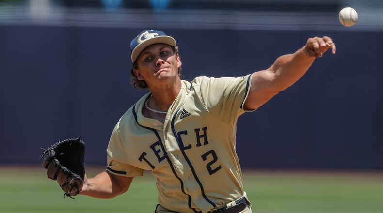 Georgia Tech pitcher Dalton Smith pitches against Clemson on May 9, 2021 at Russ Chandler Stadium. (Ben Ennis/Georgia Tech Athletics)