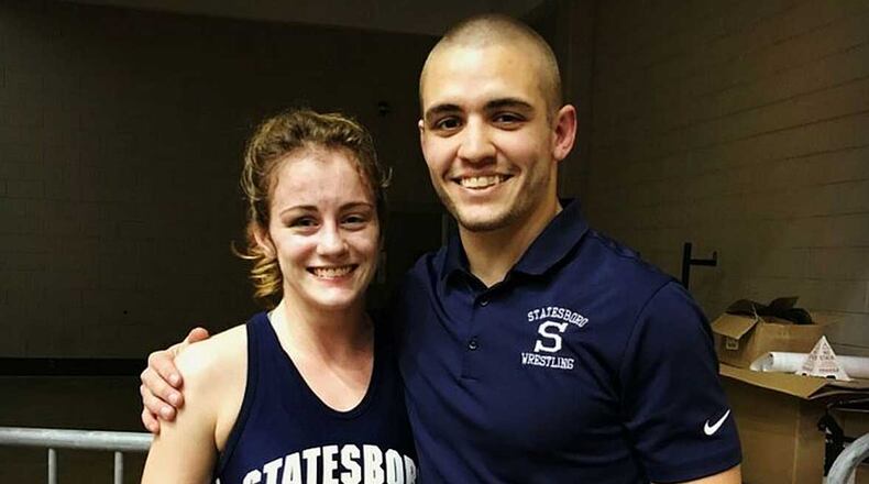 Kasey Baynon and Statesboro High School wrestling coach Bo Viness. (Dean Baynon photo)