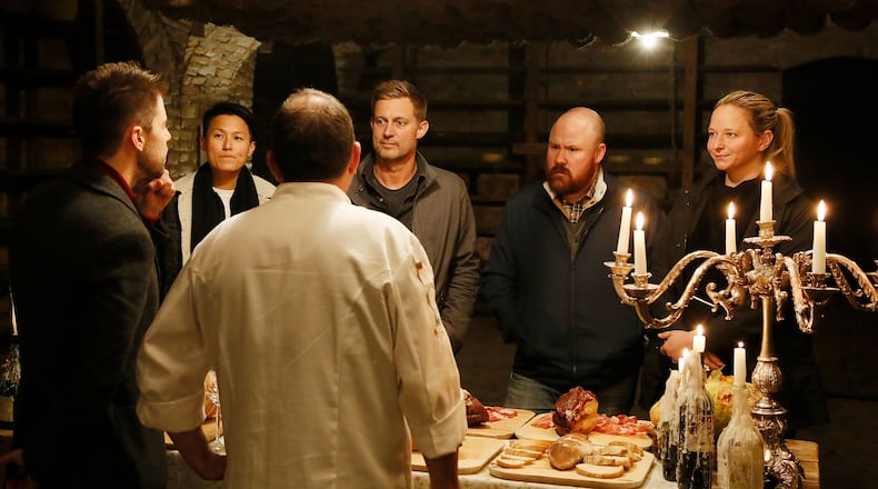 TOP CHEF -- "Parma" Episode 1713 -- Pictured: (l-r) Melissa King, Bryan Voltaggio, Kevin Gillespie, Stephanie Cmar -- (Photo by: Ernesto Ruscio/Bravo)