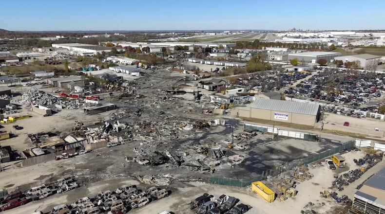 FILE - This photo provided by the National Transportation Safety Board shows UPS plane crash scene on Nov. 6, 2025 in Louisville, Ky. (NTSB via AP,File)