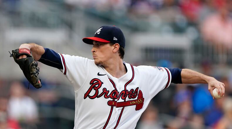 Atlanta Braves starting pitcher Max Fried delivers in the first inning of a baseball game against the Washington Nationals Tuesday, June 1, 2021, in Atlanta. (AP Photo/John Bazemore)