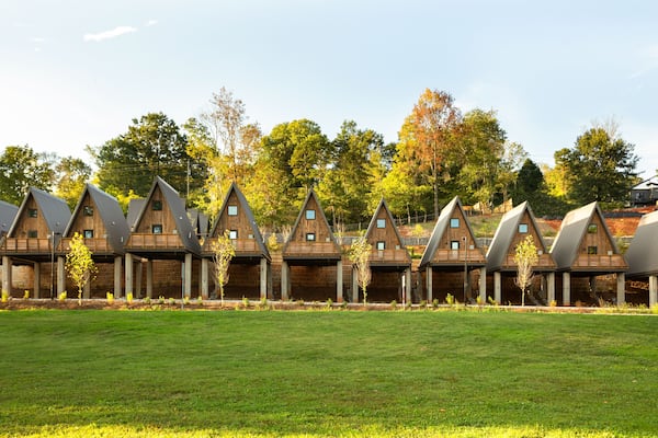 The cabins at Wrong Way River Lodge and Cabins as seen from the French Broad River Greenway.
Courtesy of Wrong Way River Lodge and Cabins