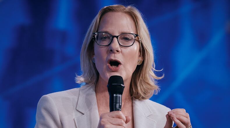 Heather Gerken, President of Ford Foundation, speaks during the Clinton Global Initiative, Tuesday, Sept. 22, 2026, in New York. (AP Photo/Andres Kudacki)