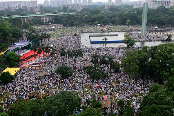 Thousands of supporters of Bangladesh's largest Islamist party Jamaat-e-Islami attend a rally in a show of strength ahead of elections expected next year, in Dhaka, Bangladesh, Saturday, July 19, 2025. (AP Photo/Mahmud Hossain Opu)